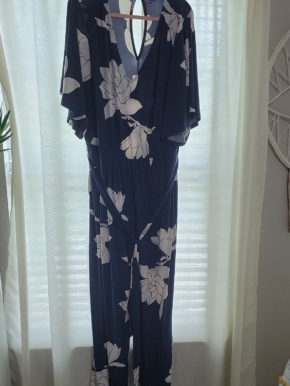 Lane Bryant, Navy Floral Jumpsuit with White Blossom Print, Size 22/24